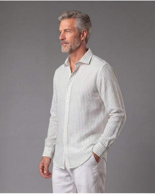 Camicia Rigata In Misto Lino Con Collo Camicia 5400426/47665