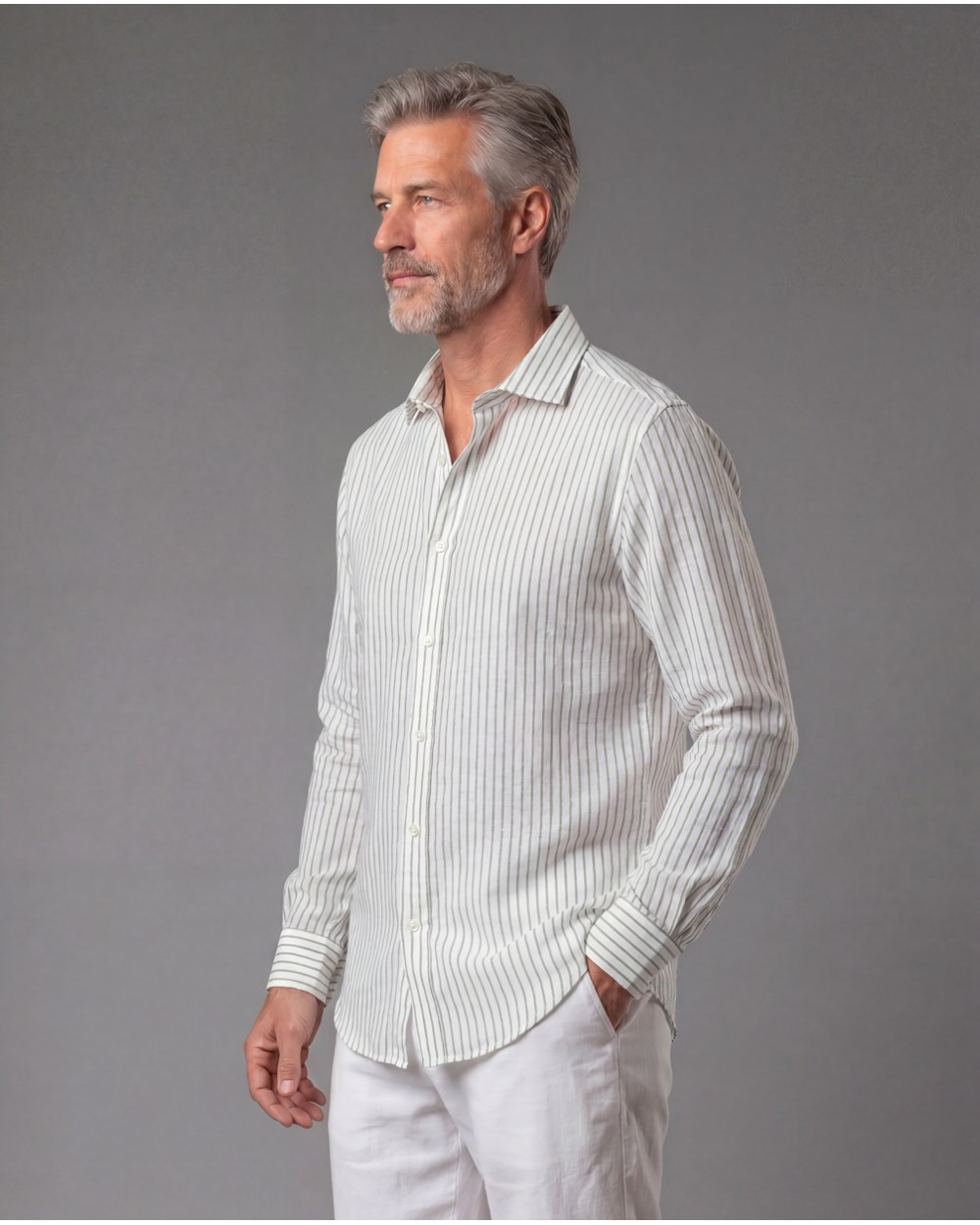 Camicia Rigata In Misto Lino Con Collo Camicia 5400426/47665
