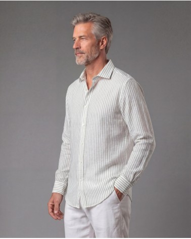 Camicia Rigata In Misto Lino Con Collo Camicia 5400426/47665