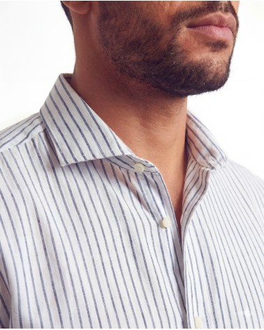 Camicia Rigata In Misto Lino Con Collo Camicia 5400426/47665