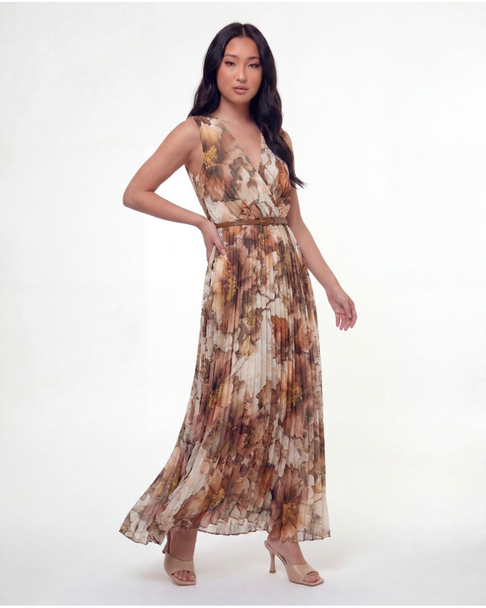 Vestito Maxi A Fantasia Con Cintura 15337/61725
