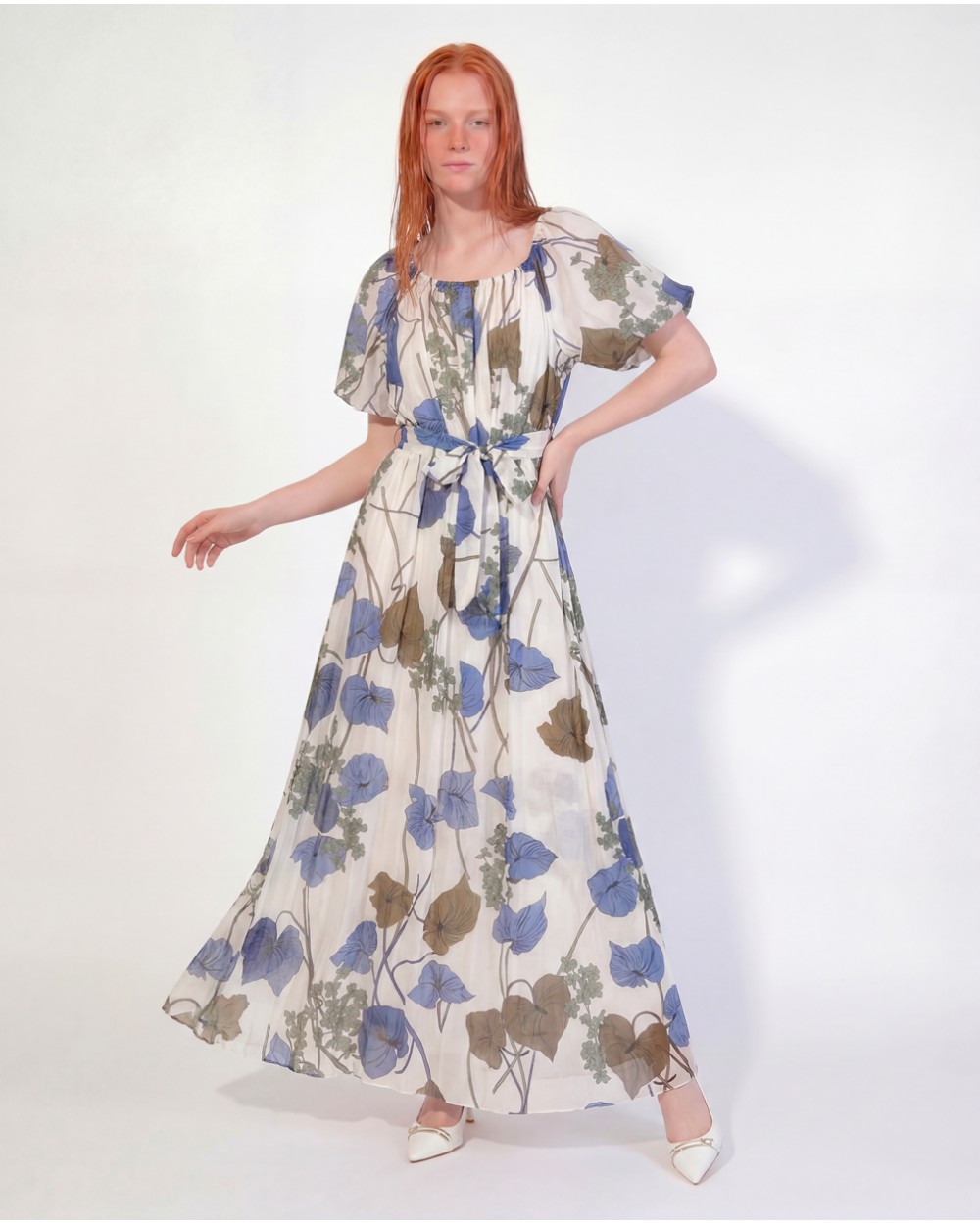 Vestito Maxi A Fantasia Con Cintura 91664/91900