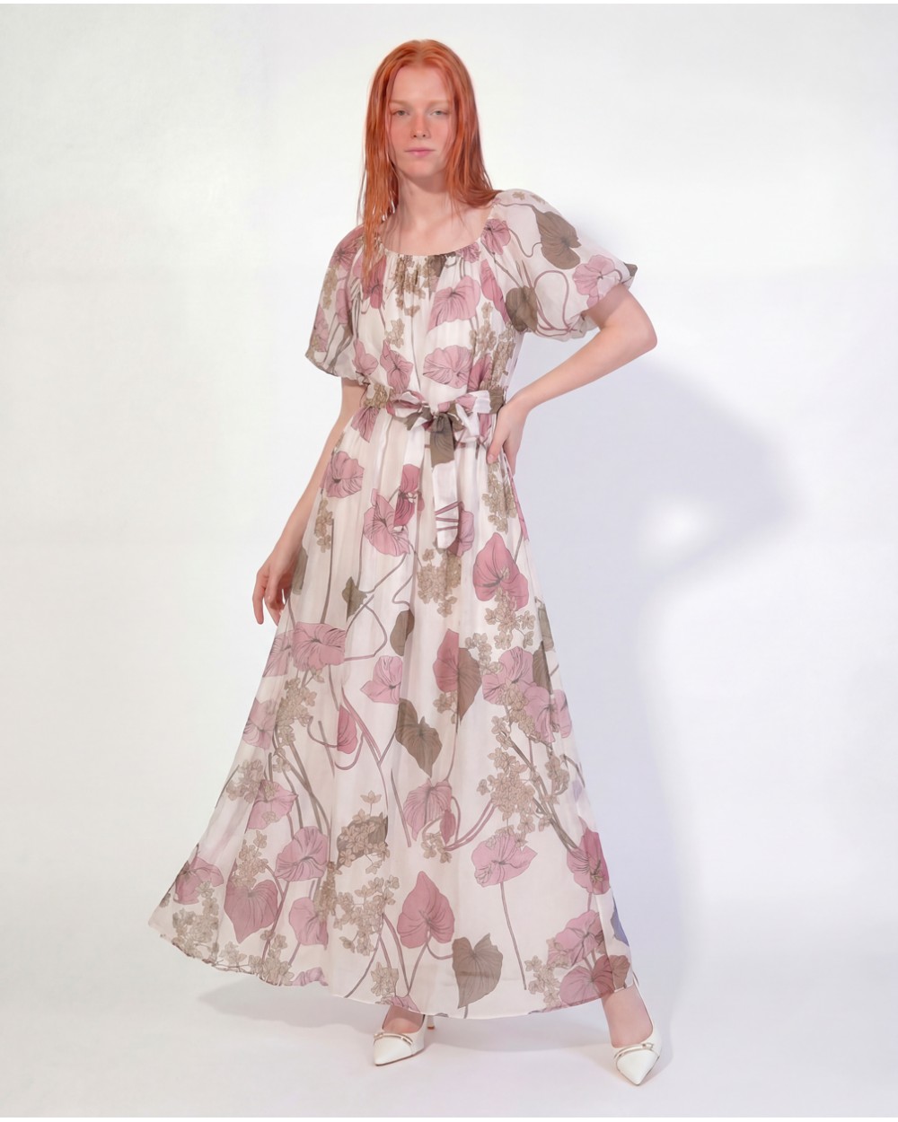 Vestito Maxi A Fantasia Con Cintura 91664/91900