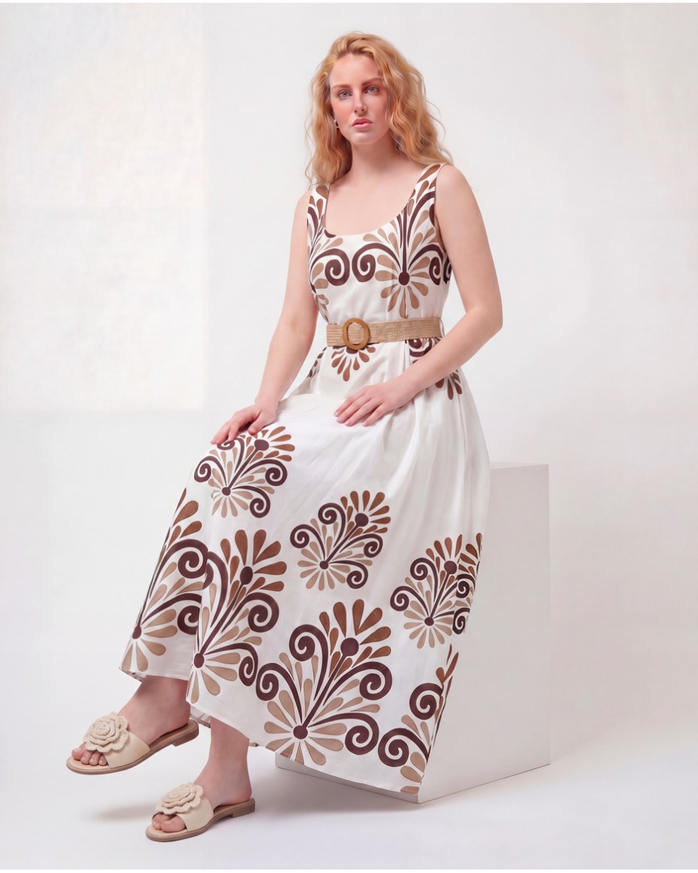 Vestito Maxi A Fantasia Con Cintura 19058/73950