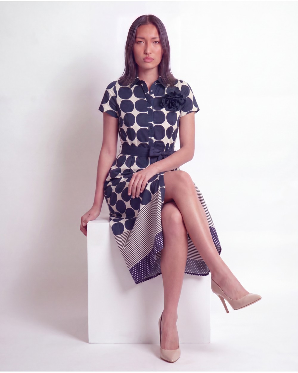 Vestito Midi A Fantasia Con Cintura 115933/63845