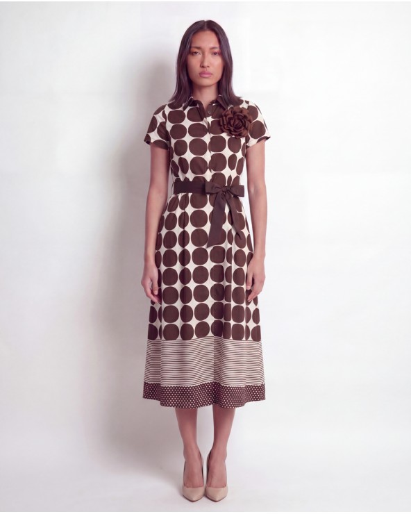 Vestito Midi A Fantasia Con Cintura 115933/63845