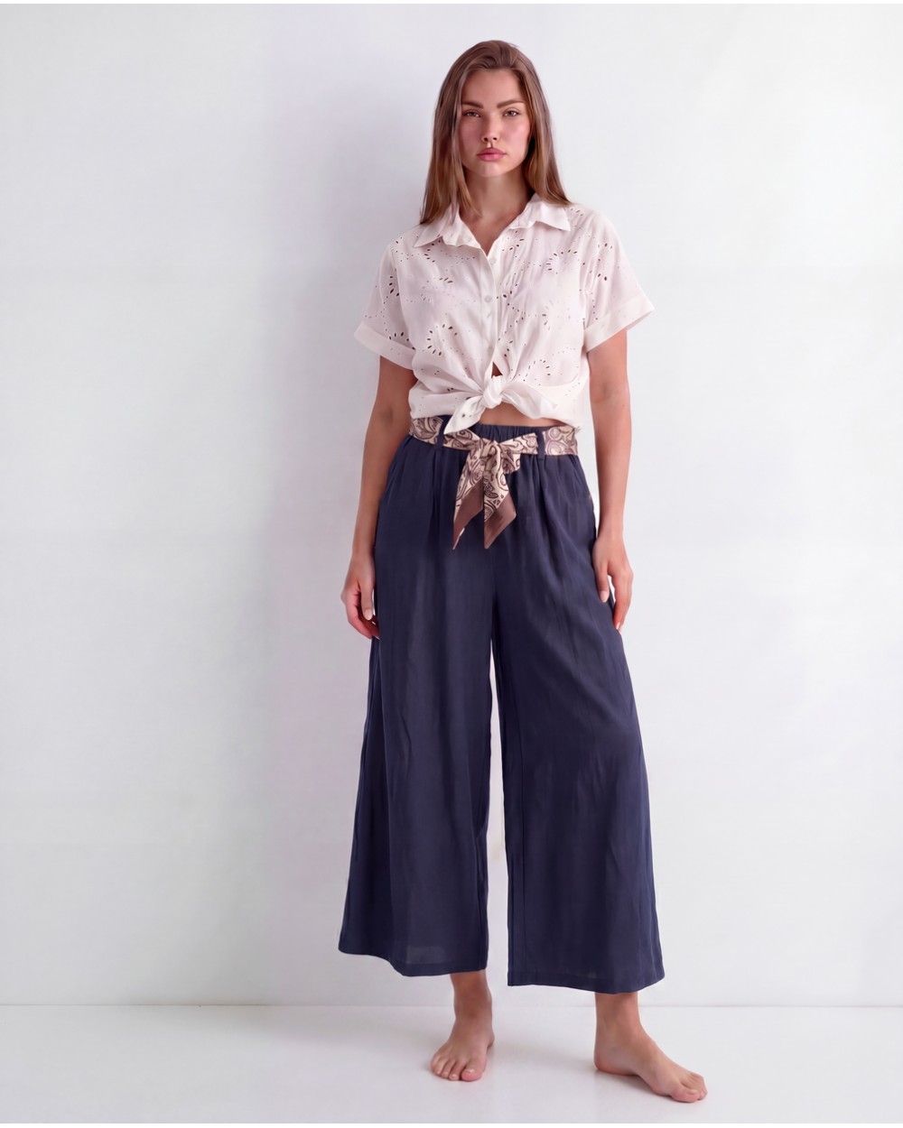 Pantaloni Cropped Con Cintura 63309/15325