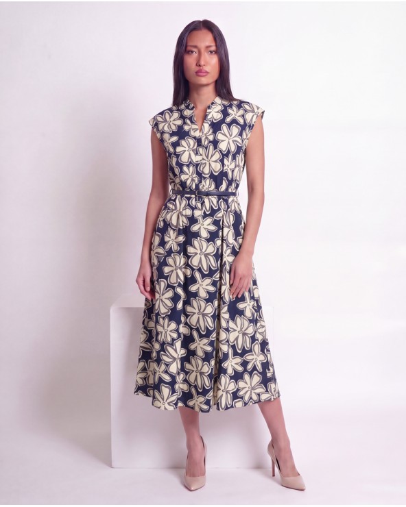Vestito Midi A Fantasia Con Cintura 116303/29750