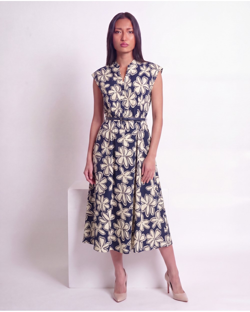 Vestito Midi A Fantasia Con Cintura 116303/29750