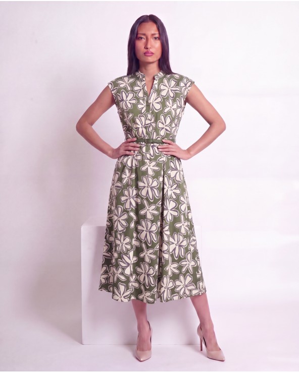 Vestito Midi A Fantasia Con Cintura 116303/29750