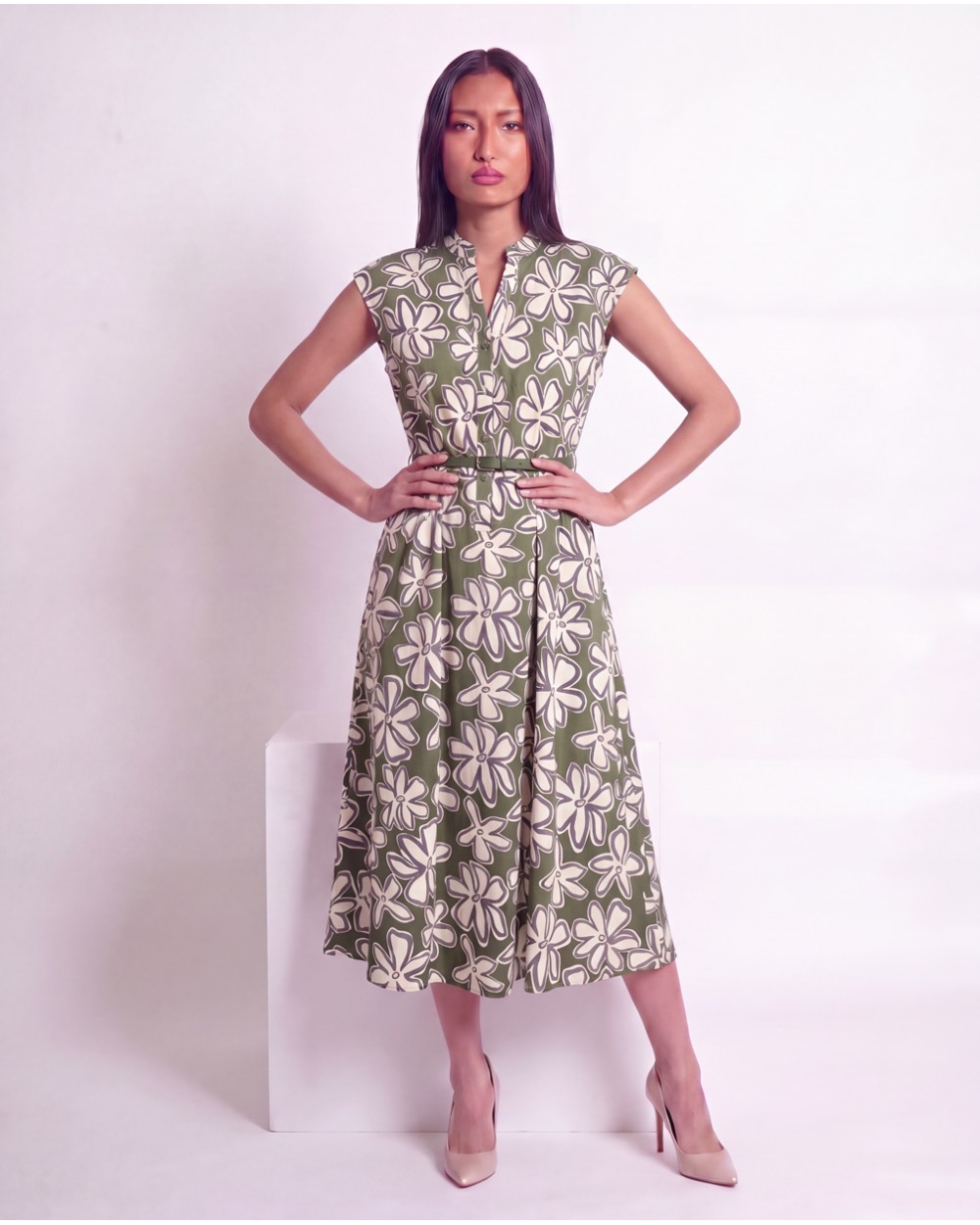 Vestito Midi A Fantasia Con Cintura 116303/29750
