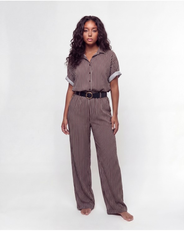 Pantaloni Rigati a Palazzo Con Cintura 5695/60475